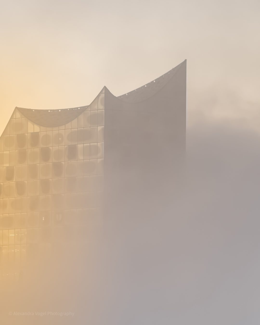 Die Elbphilharmonie tief im Morgennebel
